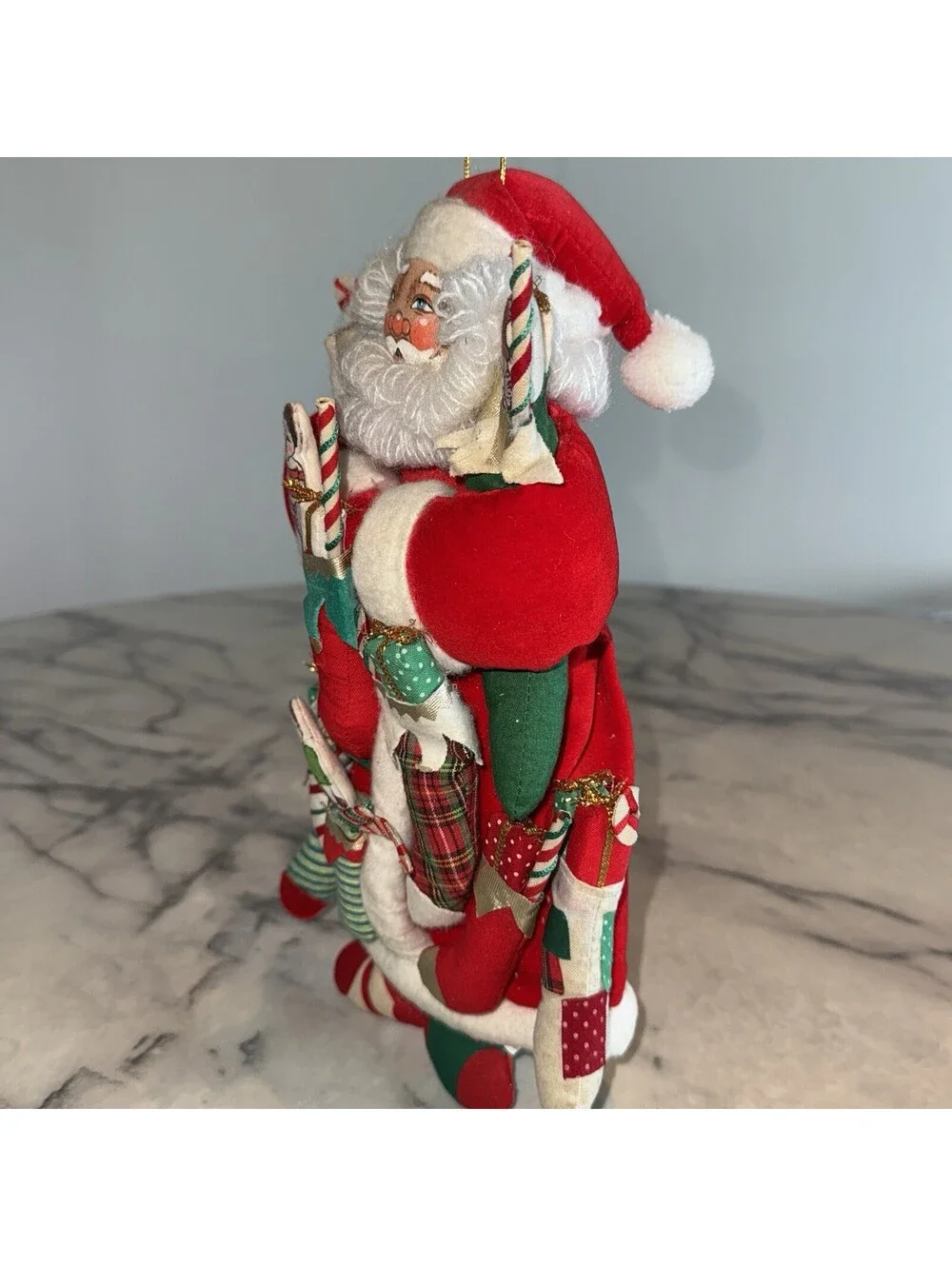 Vintage 11' Santa Plush Ornament Door Knob Hanger Christmas Stocking Handpainted